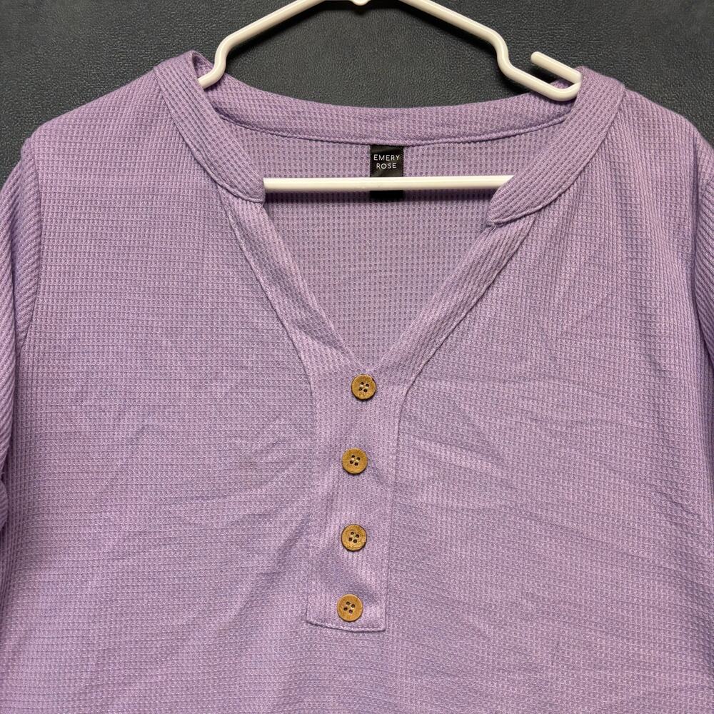 Emery Rose 1XL Lavender Waffle Knit Button Henley Tee Short Sleeve Top